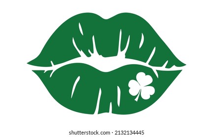 Shamrock Lips kiss svg, St Patrick's Day Vector  svg