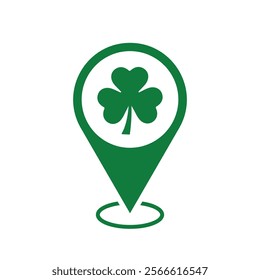 shamrock location pin sign, green party location map pointer, vector road marker