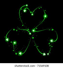 Shamrock made of glowing fireworks and sparks