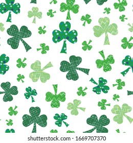 Shamrock mixer green clovers seamless vector repeat surface pattern design