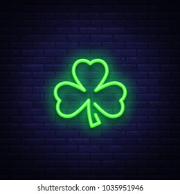 Shamrock is a neon sign. Neon icon, light symbol, web banner for your projects. Vector illustration