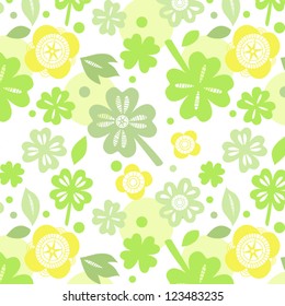 Shamrock on white seamless pattern, vector
