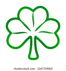 The shamrock outline shimmers in emerald green. Symbol of the trinity and the Irish holiday of St. Patrick's Day. Vector illustration
