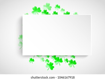 Shamrock paper frame for Saint patricks day. Lucky trefoil confetti. Glitter frame of clover leaves. Template for flyer, special business offer, promo. Dublin shamrock paper frame backdrop.