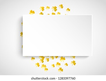 Shamrock paper frame for Saint patricks day. Lucky trefoil confetti. Glitter frame of clover leaves. Template for party invite, retail offer and ad. Dublin shamrock paper frame backdrop.