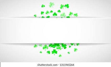 Shamrock paper frame for Saint patricks day. Lucky trefoil confetti. Glitter frame of clover leaves. Template for poster, gift certificate, banner. Festive shamrock paper frame backdrop.
