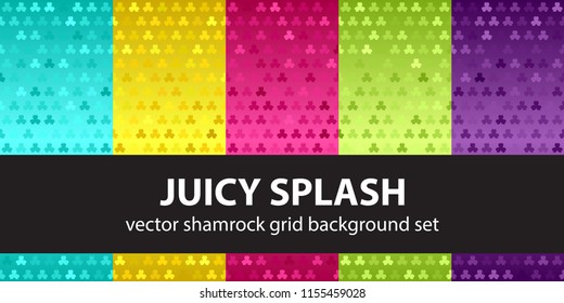 Shamrock pattern set Juicy Splash. Vector seamless backgrounds