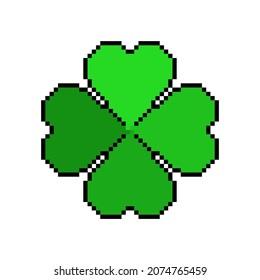 Shamrock pixel art. Clover pixelated. 8bit sign St.Patrick 's Day Irish holiday  