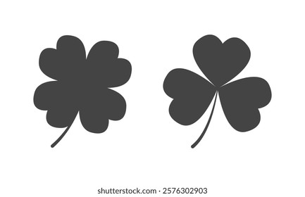 Shamrock plant black icon. Four leaf for good luck. Irish holiday springtime emblem. Vector illustration