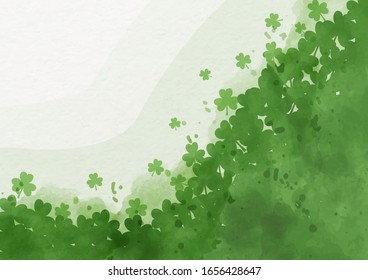 Shamrock Plants Pattern In Watercolor Style With Space For Texts On Paper Pattern Background. Saint Patrick's Day Greeting Card And Poster In Watercolor And Vector Design.