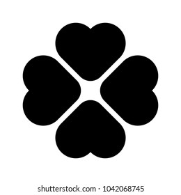 Shamrock rounded silhouette - black four leaf clover icon. Good luck theme design element. Simple geometrical shape vector illustration.