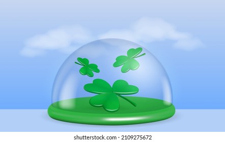 Shamrock as Saint Patricks Day symbols. Clover leaves on the blue sky background