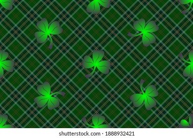 Shamrock seamless background. The base is All Ireland Green tartan