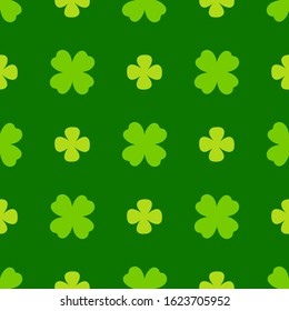 Shamrock seamless background with clover leaves. Happy St Patricks Day banner. Cute simple repeated pattern. Vector illustration.