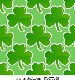 Shamrock seamless background, green clover spring pattern. Vector 