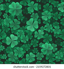 Shamrock seamless. Clover lawn pattern, vector irish trefoil field background, green clovers leaves meadow view graphics, ireland ornament, saint patricks texture