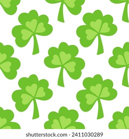 Shamrock seamless pattern. St. Patrick’s day festive background. Good luck tree leaf ornament. Vector 