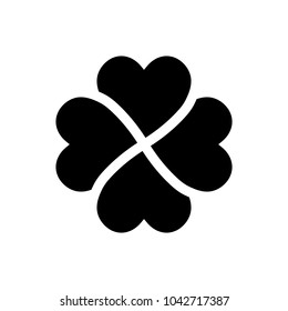 Shamrock silhouette - black four leaf clover icon. Good luck theme design element. Simple geometrical shape vector illustration.