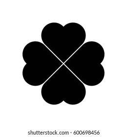 Shamrock silhouette - black four leaf clover icon. Good luck theme design element. Simple geometrical shape vector illustration.