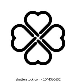 Shamrock silhouette - black thick outline four leaf clover icon. Good luck theme design element. Simple geometrical shape vector illustration.