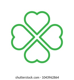 Shamrock silhouette - green outline four leaf clover icon. Good luck theme design element. Simple geometrical shape vector illustration.