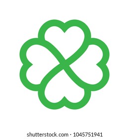 Shamrock silhouette - green outline four leaf clover icon. Good luck theme design element. Simple geometrical shape vector illustration.