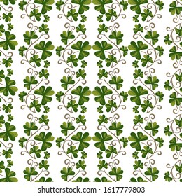 Shamrock sketch seamless pattern vector. Hand drawn vintage garland design element. Green doodle foliage of clover leaves. St Patricks Day background decorative shamrock ornament cartoon illustration