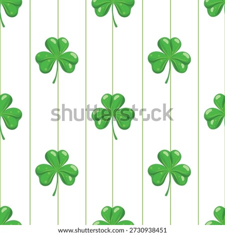 Shamrock Stripe Pattern, Seamless St Patrick Background. Clover Stripes, Tileable Green Pattern for Prints. Shamrock Repeat Pattern, Spring and Holiday Graphic