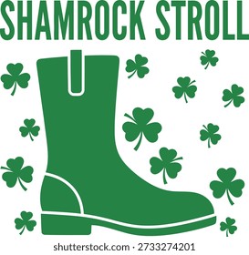 Shamrock Stroll boot tipografia design ilustração vetorial para St Patricks Day parade walk e evento do festival irlandês em fundo transparente.