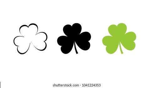 Shamrock Symbol Icon Of 3 Types: Color, Black And White, Outline. Isolated Vector Sign Symbol.