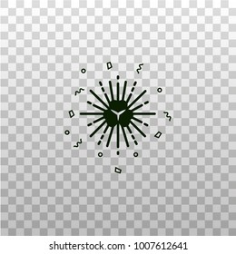 Shamrock symbol with retro sun rays - black silhouette or icon on isolated transparent background. Clover sign with vintage sunny beams - Irish and Saint Patrick's Day pictogram, element, image.