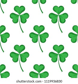 Shamrock Three Leaf Clover Seamless Pattern Vector Art Illustration