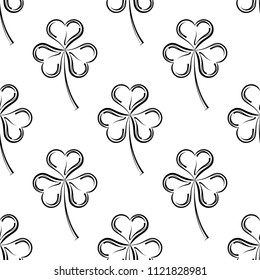 Shamrock Three Leaf Clover Seamless Pattern Vector Art Illustration