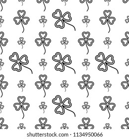 Shamrock Three Leaf Clover Seamless Pattern Vector Art Illustration