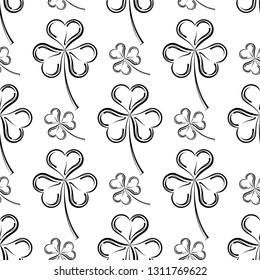 Shamrock Three Leaf Clover Seamless Pattern Vector Art Illustration