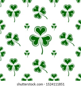 Shamrock Three Leaf Clover Seamless Pattern Vector Art Illustration