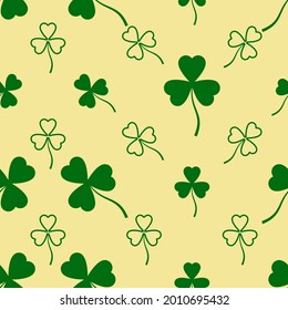 Shamrock Three Leaf Clover Seamless Pattern Vector Art Illustration