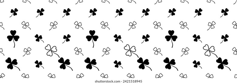 Shamrock Three Leaf Clover Seamless Pattern Vector Art Illustration