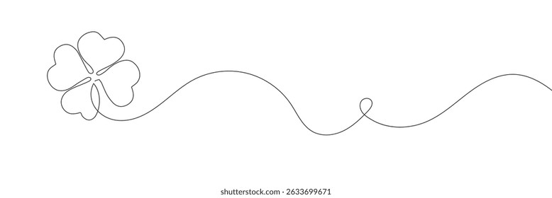 Shamrock three leaves clover line art. Continuous line drawing. Editable line on white background..