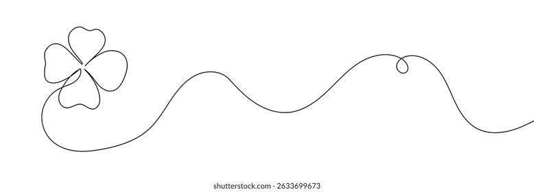 Shamrock three leaves clover line art. Continuous line drawing. Editable line on white background..