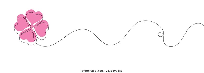 Shamrock three leaves clover line art. Continuous line drawing. Editable line on white background..