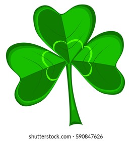 Shamrock vector cartoon illustration isolated on white background. Green three leaf clover icon. Design element for St. Patrick's Day.