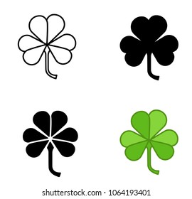 Shamrock vector icon trefoil art set.Shamrock vector icon of 4 types color, black and white, outline. Isolated vector sign symbol on white background.Leaf clover.Flat vector style