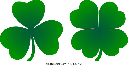 Shamrock vector trefoil and quadruple. An illustration element for St. Patricks Day. Symbol of Ireland.