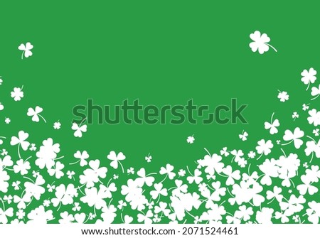 Shamrock or white clover leaves pattern background flat design vector illustration isolated on green background. St Patricks Day shamrock symbols decorative elements pattern.