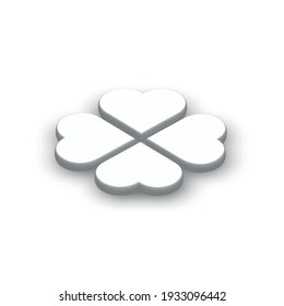 Shamrock - white four leaf clover icon. Good luck theme and Saint Patrick symbol design element. Simple vector illustration with dropped shadow effect.