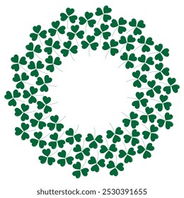 Shamrocks Circle frame border in trendy soft green with copy space. St Patrick greeting template