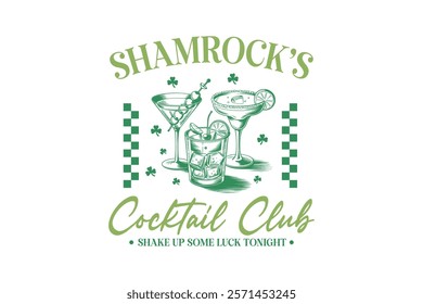 Shamrock's cocktail club, St. Patrick’s Day Typography T Shirt Design