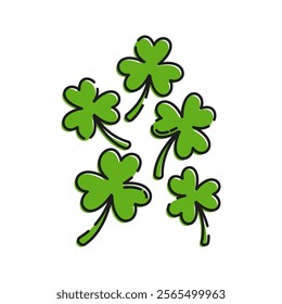 Shamrocks Illustration, Three-leaf clovers representing luck and Irish tradition.