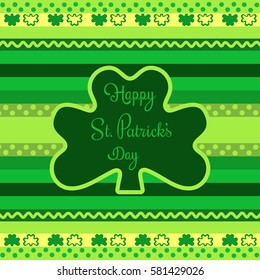 Shamrocks pattern. Freehand drawn cartoon style. St Patricks Day background, greeting card design. Green clover border frame. Ireland symbol. Vector decorative ornament with shamrock for Irish holiday